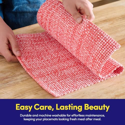 Sweet Home Collection 100% Cotton Placemats for Dining Room Rectangle Two Tone Woven Fabric 13" x 19" Soft Durable Table Mat Set, Set of 6, Pink - Image 7