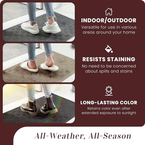 Mibao Front Door Mat Outside Entrance, 47" x 32", Heavy Duty Welcome Mat, Stain and Fade Resistant, Dirt Trapper Doormat, Super Absorbent Indoor Outdoor Entryway Mat with Non-Slip Backing, Gray - Image 6