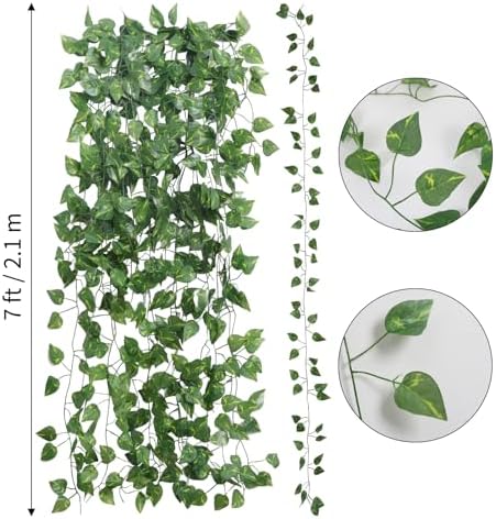 CEWOR 48 Pack 7 Feet Artificial Ivy Garlands, Fake Vines Greenery Hanging Plants Green Leaves Backdrop for Room Bedroom Wall Decor, Jungle Themed Party Wedding Decorations - Image 2