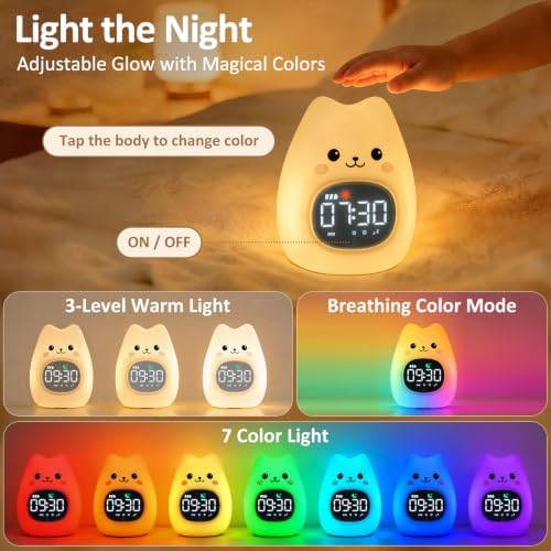 Cat Kids Alarm Clock with Night Light, OK to Wake Clock for Toddler - Image 5