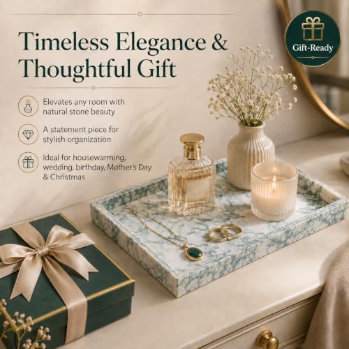 Natural Marble Decorative Tray, 11.8"x7.87" Solid Stone Serving Tray with Raised Border, Versatile Rectangle Organizer for Entryway Key, Coffee Table, Nightstand, Jewelry & Home Accent (Green) - Image 7