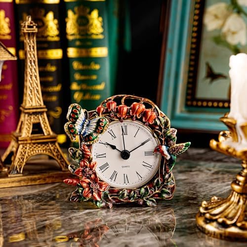 Vintage Small Tabletop Clock, Battery Operated Metal Clock with Rhinestone for Bedside, Table, Living Room, Home & Office, Quartz Analog Movement - Image 6