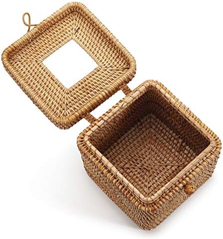 Rattan Square Tissue Box Cover, 5.7" x 5.7" x 5", Decorative Woven Facial Tissue Holder with Hinged Top Lid, Natural Color - Image 2