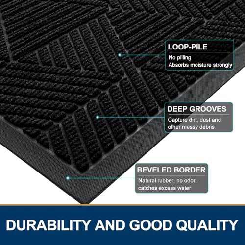 Smiry Front Door Mat Outside Entrance, Low Profile Rubber Doormat, 47x23 - Image 4