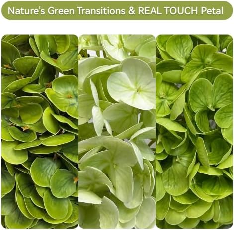 Pinkpum 6 Pcs Mix Green Hydrangea Artificial Flowers with Fens & Eucalyptus - Image 2