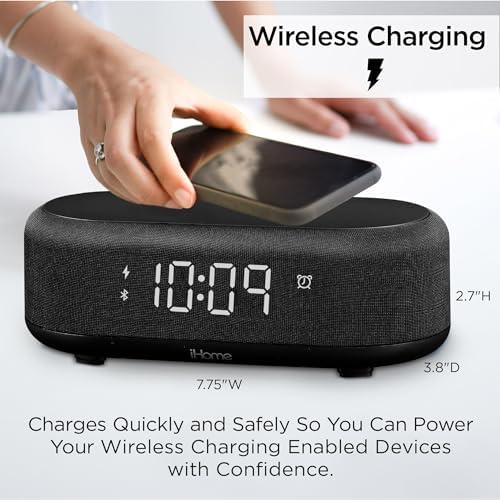 iHome Bluetooth Alarm Clock with Wireless Charger and USB Charging Station, Digital Alarm Clock for Bedrooms, Office, or Dorm (iBTW112) - Image 3