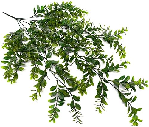 Fake Hanging Vines, Artificial Vine Plastic Green Leaves Plants UV Resistant Greenery Plant for Indoor Outdoor Garden Office Bathroom Decor Wedding Party Christmas Baskets DIY Decoration 2 Pack - Image 3