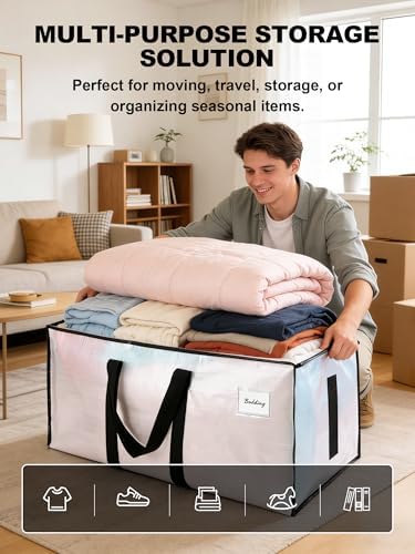 HOMESURE Supports 200lbs Heavy Duty Moving Bags - Strong Zipper & Wrap-Around Handles - Water-Resistant Storage Totes, Durable Alternative to Moving Boxes - 8 Pack - Semi-Transparent - Image 4