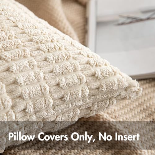 MIULEE Lumbar Corduroy Decorative Throw Pillow Covers 24x14 Cream White - Image 5