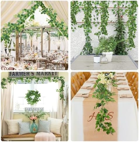 RECUTMS Artificial Vines Ivy Garland 2Pc 6.56Ft Green Grape Leaves Greenery - Image 4