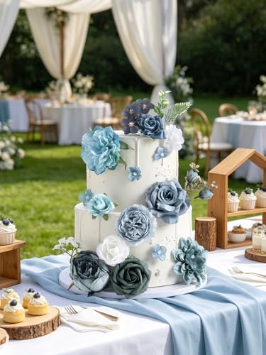 Artificial Flowers Combo Box Set Dusty Blue Silk Floral Arrangements for Wedding Bridal Bouquet, Cake Flowers, Table Centerpieces, Party & Home Decor - Image 6