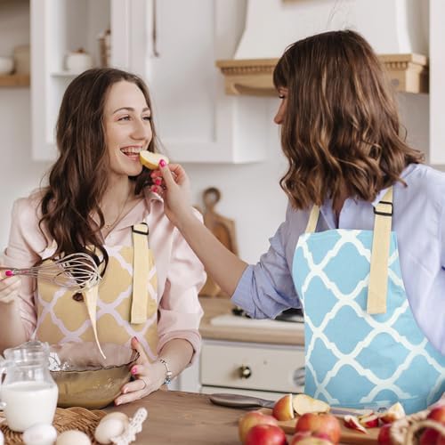 2 Pieces Aprons for Women with Pockets, Cotton Linen Waterproof Kitchen Cooking Aprons, Chef Apronfor Men Women with Adjustable Neck Strap and Long Ties(Blue/Yellow) - Image 3
