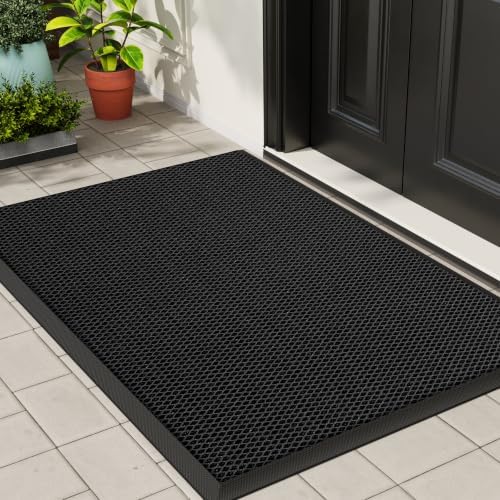Front Door Mat Outside Entrance Entry Welcome Mat 17"x30" Black by HoHomLeona