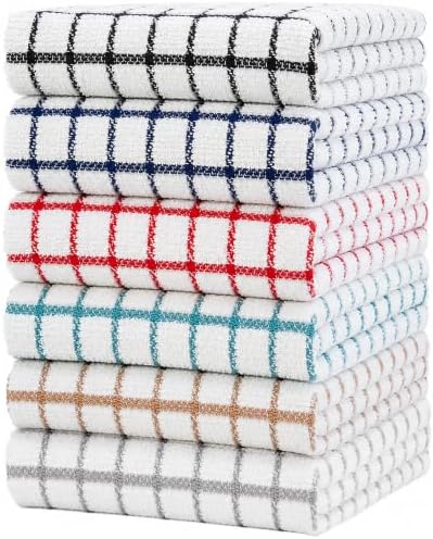 Bumble Kitchen Towels (6-Pack), 16"x28", 100% Cotton, Multicoloured Checked by BumbleTowels