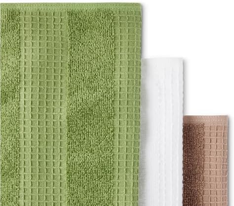 Amazon Basics Organic Cotton Waffle Kitchen Dish Cloths, Ultra Absorbent, Quick Drying, Lint-Free, 12 x 12 Inches, 6-Pack (2 Brown, 2 Olive, 2 Navy Blue) - Image 4