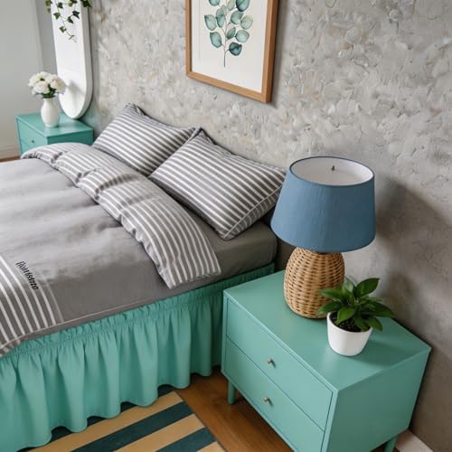 Spa Blue Bed Skirt Queen Size 15" Drop, Elastic Wrap Around Bedskirt - Image 2