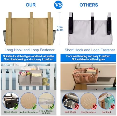Surblue Bedside Caddy Hanging Bed Organizer Storage Bag Pocket for Bunk and Hospital Beds, College Dorm Rooms Baby Bed Rails,Camp 8 Pockets (Khaki) - Image 4