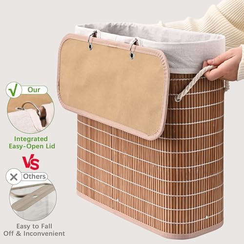 Livole Hand-Woven Bamboo Toilet Paper Storage with Lid & Handle, Brown - Image 6