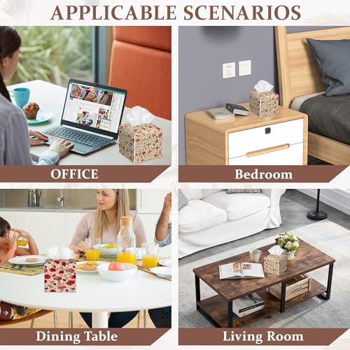 Cute Mushrooms Tissue Box Cover, 2Pcs Square PU Leather Tissue Box Holder for Bathroom Vanity Countertop, Bedroom Dresser, Office Desk or Night Stand Table - Image 7