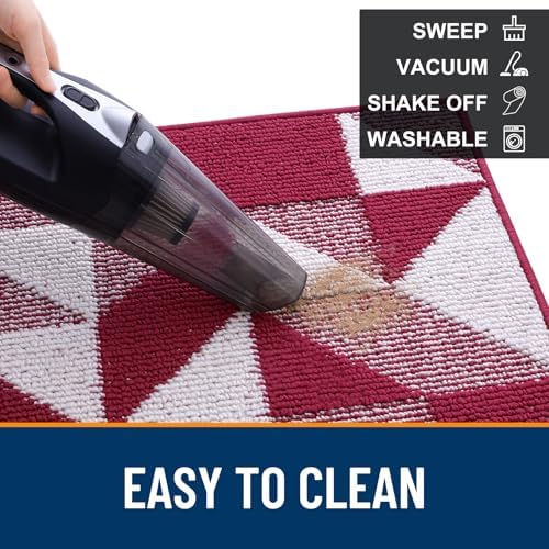 OLANLY Door Mat Indoor Entrance Washable 32x20, Odor-Free Low-Profile Front Back Geometric Doormat, Absorbent Resist Dirt Entry Carpet, Easy to Clean Sturdy Inside Floor Mats for Entryway, Burgundy - Image 6