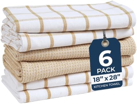 LANE LINEN Kitchen Dish Towels 100% Cotton Soft & Absorbent 6 Pack - Beige by LaneLinen
