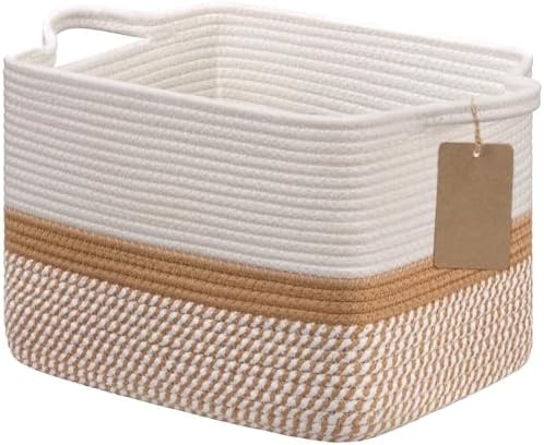 Goodpick Woven Rope Storage Basket for Shelves, White & Camel Mix by Goodpick