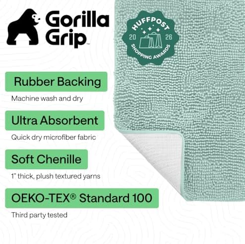 GORILLA GRIP Bath Rug Mat for Bathroom, Absorbent Chenille, 30x20 Sea Blue - Image 2
