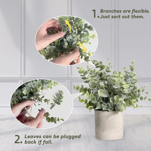4 Pack Small Potted Eucalyptus Fake Plants for Bathroom Shelf - Image 4