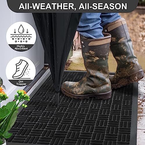 Mibao Front Door Mat Outdoor Entrance, 36" x 24" Heavy Duty Welcome Mat for Outdoor and Indoor, Waterproof Dirt Trapper Doormat, Super Absorbent Indoor Entryway Mat for Patio & Porch - Black - Image 3