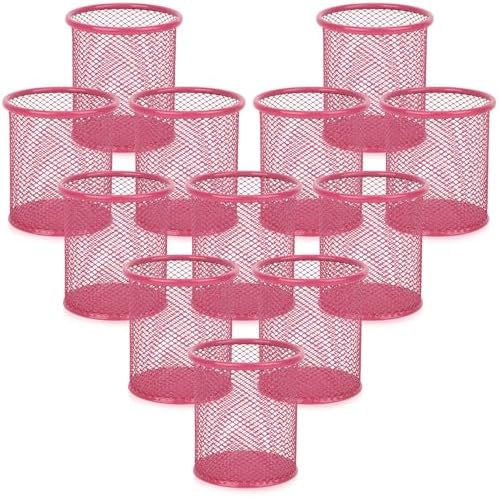 Segarty Pen Holer, 12 Pack Round Dark Pink Pencils Holder for Desk, Metal Mesh Pen Cup Container Marker Organizer Set for Office, School, Home, Desktop Storage and Organization by Segarty