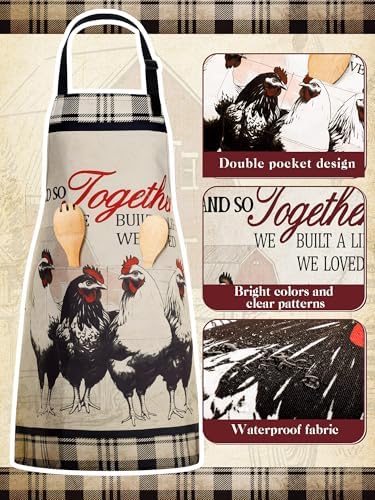 Bencailor 6 Pcs Rooster Aprons for Women with Pockets, Waterproof - Image 5