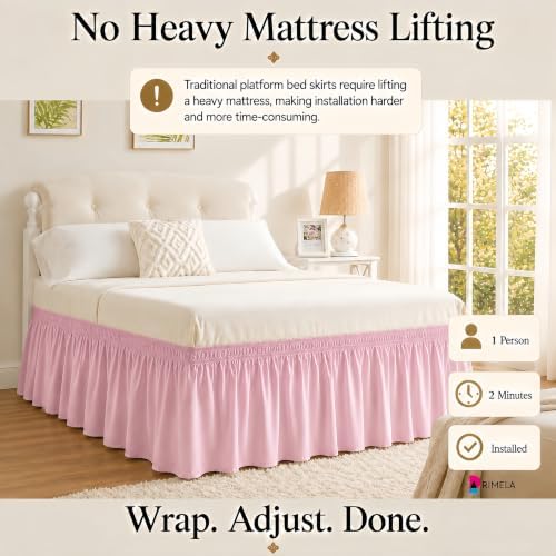 Dusty Pink Bed Skirt King Size 18" Drop, Elastic Wrap Around Bedskirt - Image 2