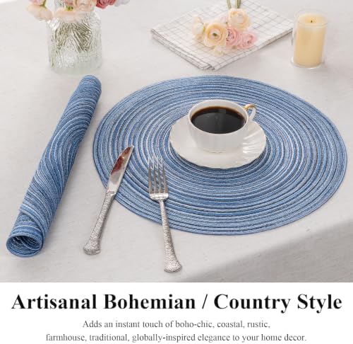 SHACOS Round Braided Placemats Set of 4 Dining Table Placemats 15 inch Circle Place Mats Easy to Clean Table Mats Indoor Outdoor, Blue Gray - Image 4