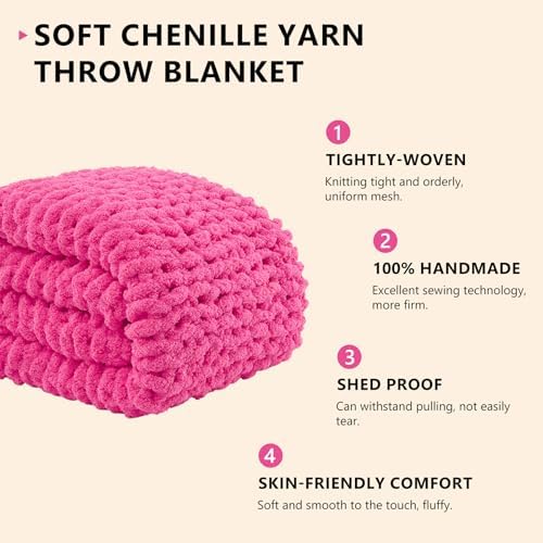 L'AGRATY Chunky Knit Throw Blanket for Couch, 50 x 60 Inches, Hot Pink - Image 2