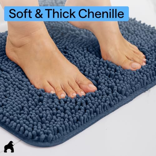 GORILLA GRIP Bath Rug Mat for Bathroom, Absorbent Chenille, 30x20 Navy Blue - Image 4