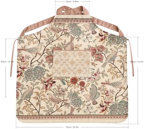 patdrea Blue Floral Linen Apron with Pocket,French Kitchen Garden Chef BBQ Aprons for Women and Men,Crisscross Back Straps - Image 5