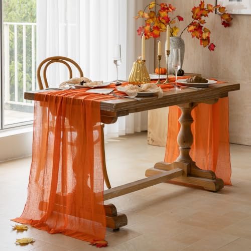 6Pcs Fall Orange Cheesecloth Table Runner 120 Inch Party Boho Home Decor by KEKETOARRANGE
