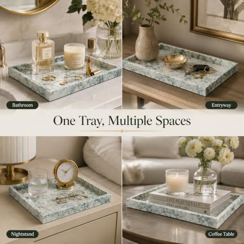 Natural Marble Decorative Tray, 11.8"x7.87" Solid Stone Serving Tray with Raised Border, Versatile Rectangle Organizer for Entryway Key, Coffee Table, Nightstand, Jewelry & Home Accent (Green) - Image 6