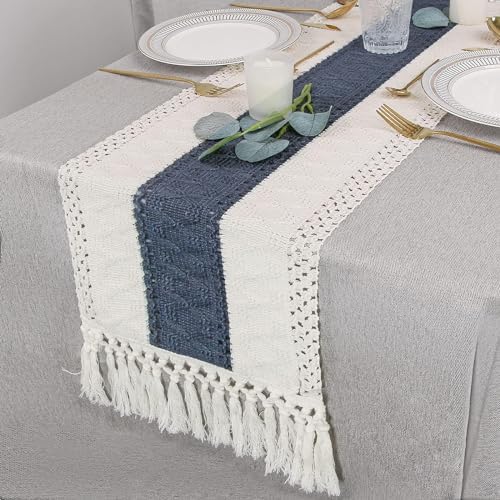FEXIA Boho Table Runner for Home Decor 12x90 Blue Fall Rustic Decorations - Image 5