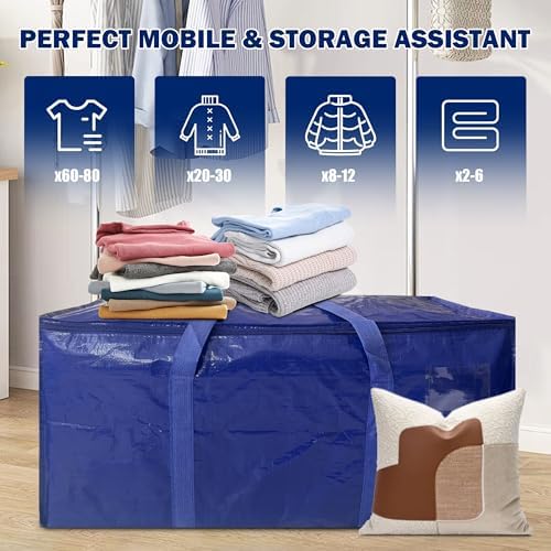 12 Pack Extra Heavy Duty Large Moving Bags with Strong Zipper & Carrying Handles, Sturdy Clothes Storage Bags Totes Bins, Packing Bag Move Boxes College Moving Supplies, Dark Blue - 24 gal - Image 6