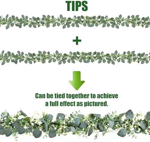 Sggvecsy 8 Pack Artificial Eucalyptus Garland Eucalyptus Leaves Vines Greenery Garland Faux Silver Dollar Eucalyptus Leaves for Table Party Wedding Indoor Outdoor Home Mantle Wall Decor - Image 6