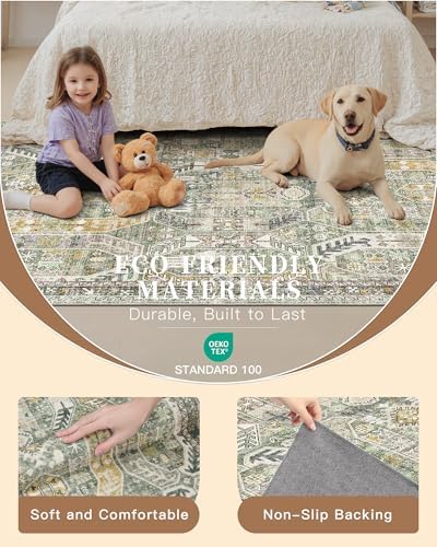 Madane Washable Runner Rugs 2x12 Long for Hallway Kitchen Soft, Green/Gold - Image 5