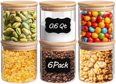 ComSaf Glass Storage Containers with Lids 0.6 Qt, 6 Pack Small Glass Jars by ComSaf