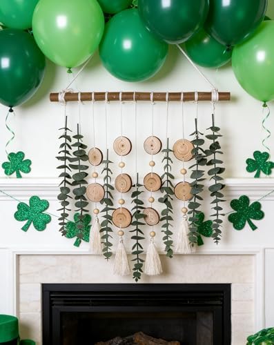 St. Patrick's Day Greenery Wall Hanging - Boho Artificial Eucalyptus & 16.5" Wooden Stick for Farmhouse Rustic Living Room Decor - Image 2
