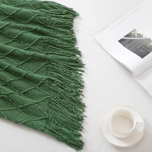 BOURINA Green Throw Blanket 50x60 Inch Boho Knitted Soft Throw Sofa Blanket - Image 4