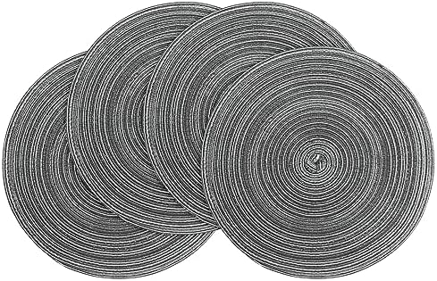 Floroom 15 Inch Round Braided Placemats Set of 4, Washable Heat Resistant Cotton Polyester Circle Place Mats for Kitchen Dining Table - Mist Grey by Floroom
