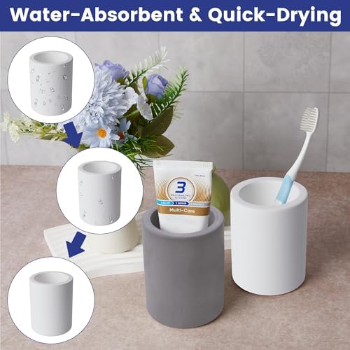 Drying Stone Toothbrush Holder, Diatomite Toothbrush Holders for Bathroom Counter, Quick Drying Electric Toothbrush and Toothpaste Holder Bathroom Organizer, White - Image 7