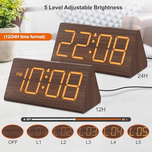 DreamSky Wooden Digital Alarm Clock for Bedrooms Desk with Large Numbers - Image 4