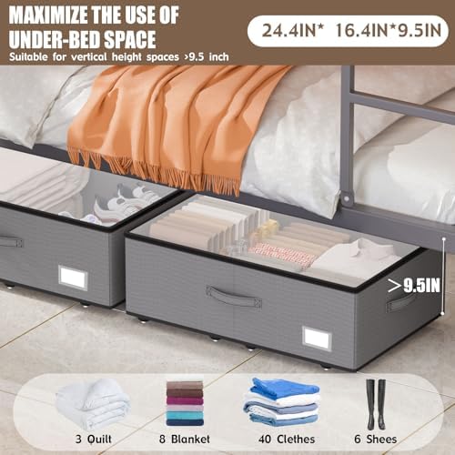 EE-RoomWorld Under Bed Storage with Wheels, No Assemble Required 10 inches height Under Bed Storage bins,Large capacity Rolling Underbed Shoe Storage containers，dorm underbed storage drawers - Image 2