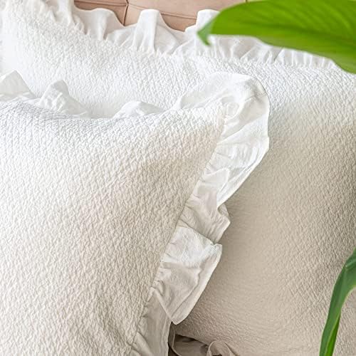 GLORY SEASON Pillow Shams Set of 2 Pure Cotton Champray Ruffled Edge,Thick and Solid Washed Dobby Heavy Fabric King 20x36 Inches - Image 3
